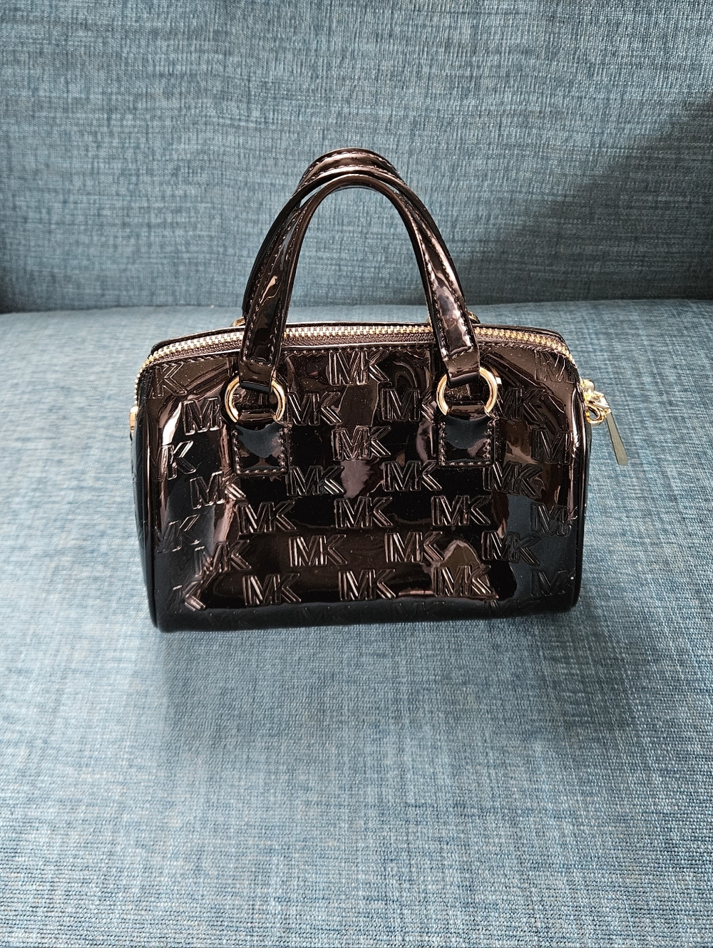 Michael Kors Black Patent Leather Small Bag with Gold Accents